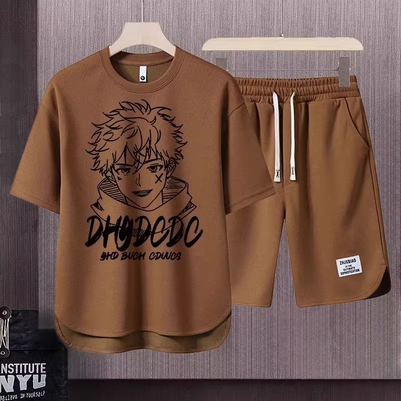 Ensemble t-shirt et short gaufre homme tenue été décontractée_voghion.com