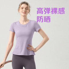 2025胸パッド付きヨガ服女性半袖夏プラティトレーニングフィットネス上着プロランニングスポーツtシャツ女性
