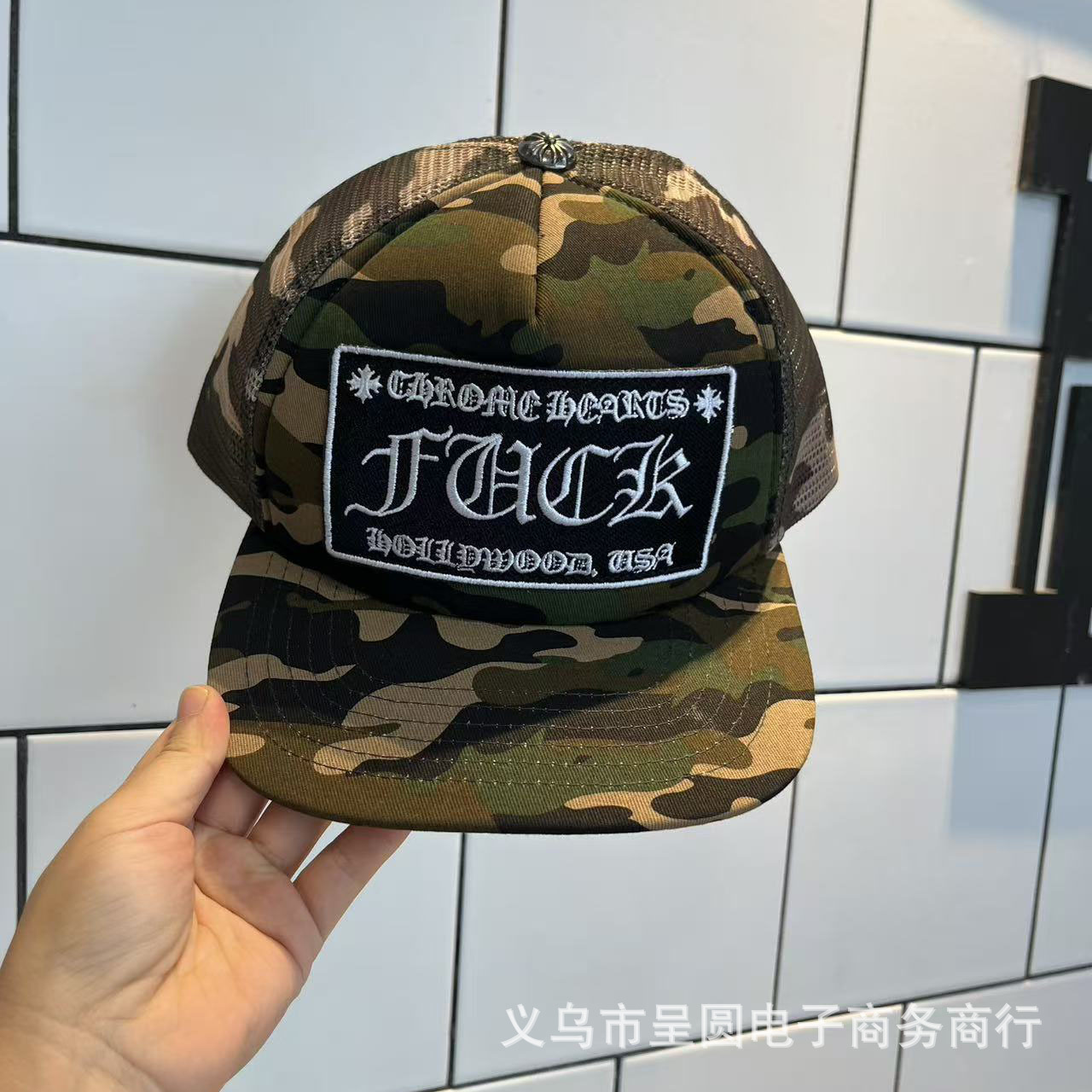 Sombrero para el sol CH Cro de verano para parejas nuevas de moda americana, sombrero de hip-hop de ala plana bordado a la moda ~ sombrero de malla de béisbol