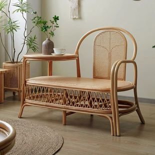Household Nordic Retro Style Single Rattan Sofa Chair Coffee Table Integrated Living Room Balcony Leisure Chair Simple Small Apartment