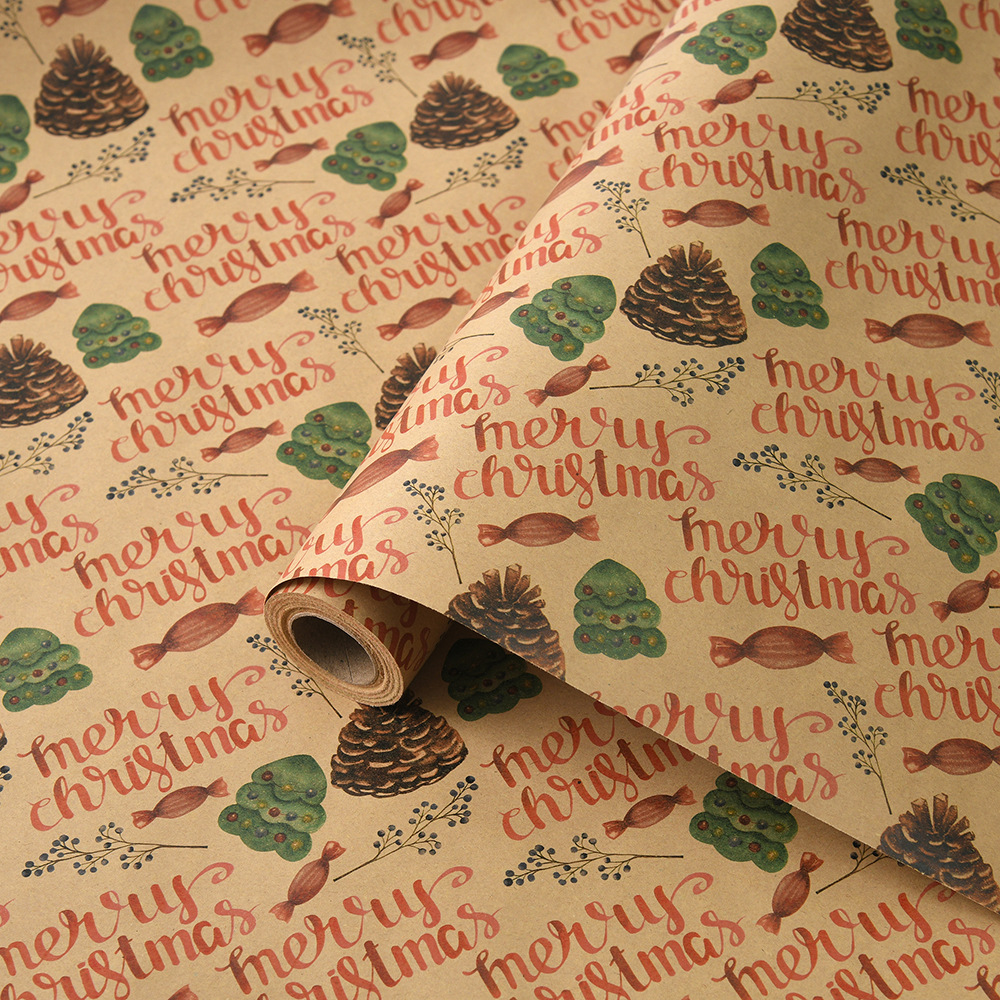 Venta caliente transfronteriza, rollo de gran tamaño, papel de regalo de Navidad, papel kraft retro, papel de regalo de Navidad, papel de regalo