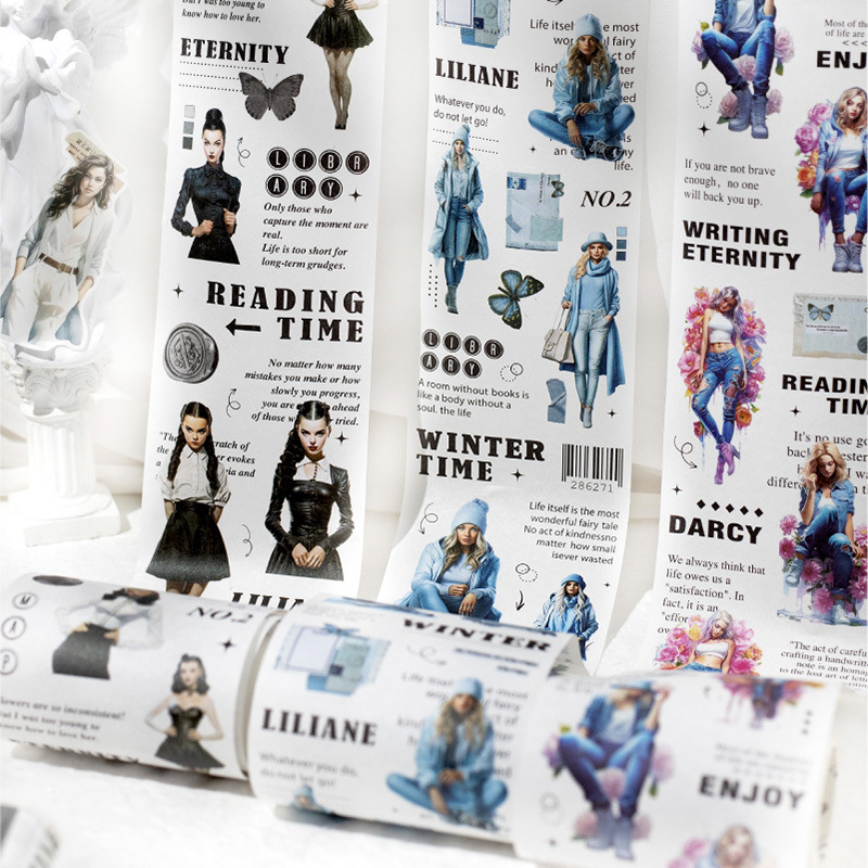 Cinta de troquelado de papel y personajes de palabras Serie de capítulos de revistas Cinta adhesiva de decoración de cuentas de niñas europeas y americanas