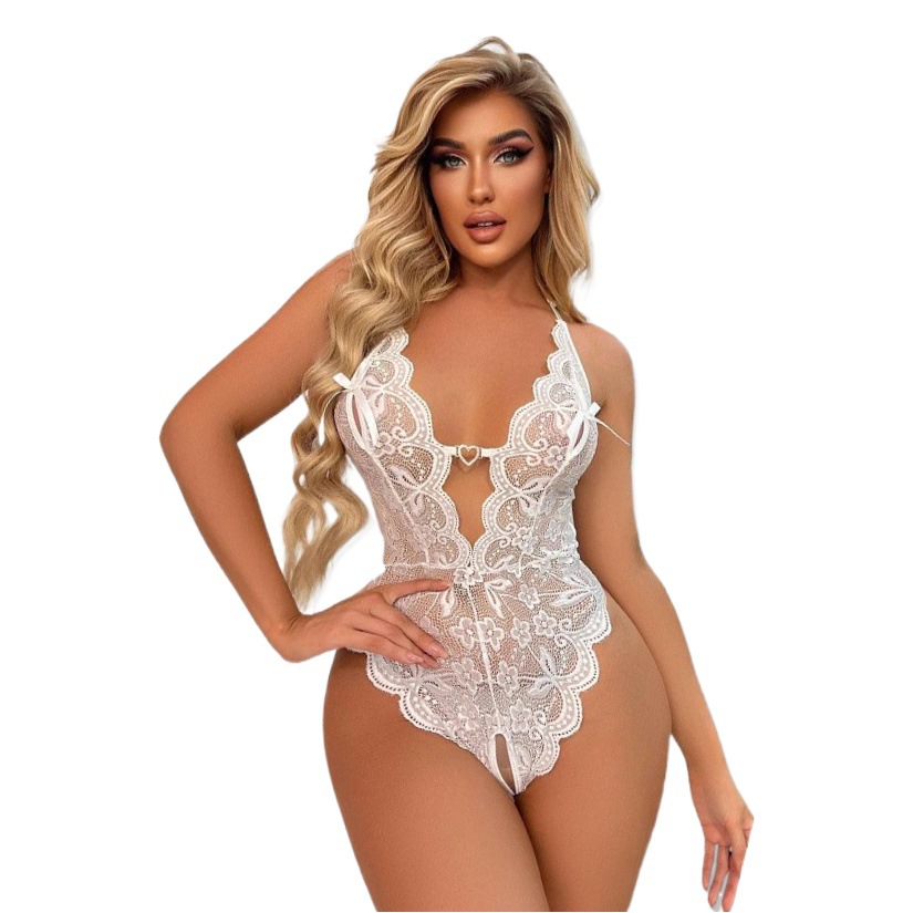 Comercio exterior europeo y americano más tamaño lencería sexy nueva perspectiva de encaje libre de entrepierna abierta de una pieza pijamas sexy fábrica al por mayor
