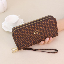 新款时尚女士双拉链长款钱包新款印花手拿包多卡位大容量拉链隔层