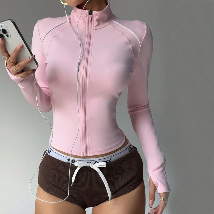 European and American Cross-Border Outdoor Sports Yoga Jacket Slim Fit Stand-Up Collar Fitness Zipper Running Sports Long-Sleeved Jacket