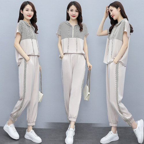 Women's Sporty Casual Short-Sleeve Set 2024 New Summer Fashion Trendy Streetwear Youthful Running Slimming Two-Piece Set