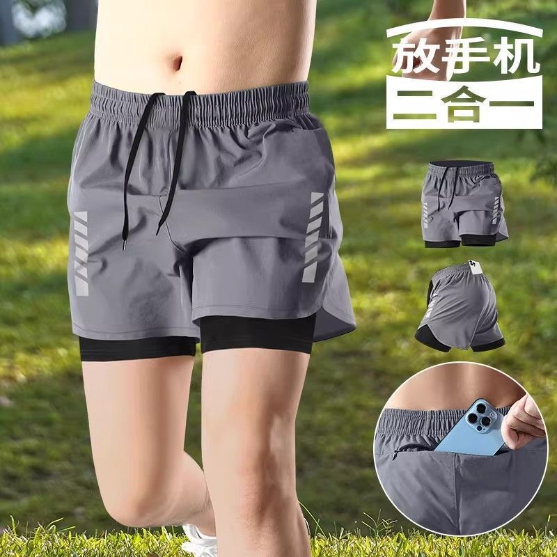Men's Running Shorts Quick-Dry Sports Pants with Zipper Pockets for Phone, Track and Field Marathon Training Two-In-One Pants Men's Running Shorts Quick-Dry Sports Pants with Zipper Pockets for Phone, Track and Field Marathon Training Two-In-One Pants