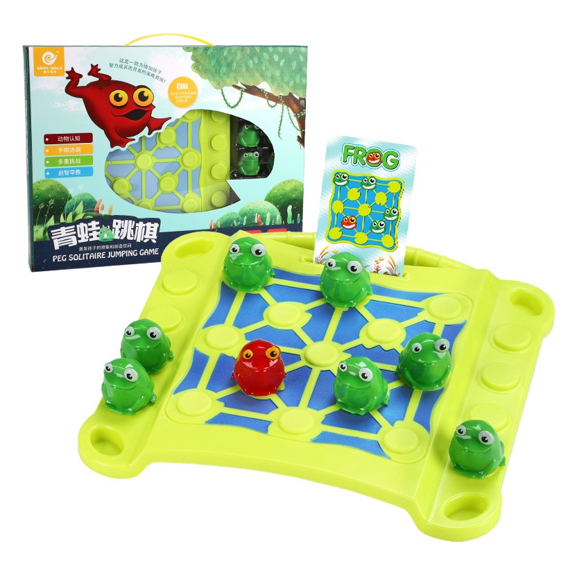 Tarjeta de damas de rana de educación temprana para niños transfronterizos pensamiento lógico juego de rompecabezas interactivo entre padres e hijos juego de tablero de ajedrez juguete