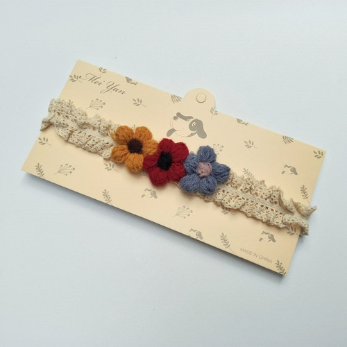 新品婴幼儿发带女童头饰百天生日礼品双拼毛线花朵头带发饰