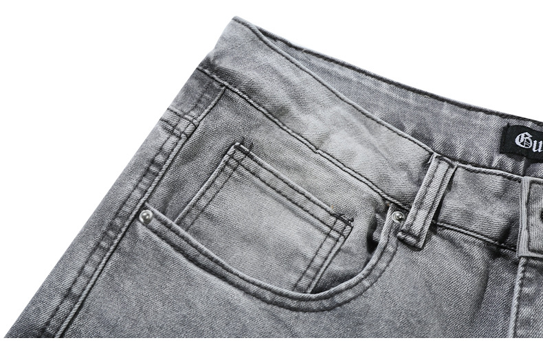 2023 Spring/Summer new solid-color jeans for men, washed light gray distressed pants with frayed edges, American straight-leg pants pic 25