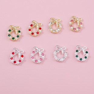 Nail Art Christmas Garland Nail Jewelry Bow New Alloy Diamond Decoration Pearl Accessories Nail Diamond Jewelry