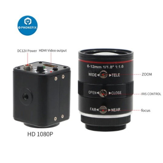 高清300万工业相机电子显微镜6-12mm光圈f1.6物镜手机维修放大镜