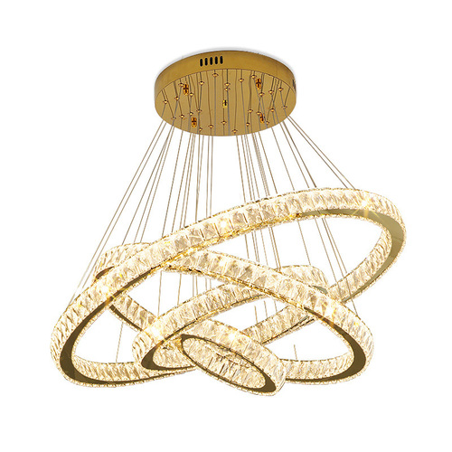 New crystal living room chandelier modern minimalist dining room bedroom lighting duplex floor titanium gold ring creative chandelier