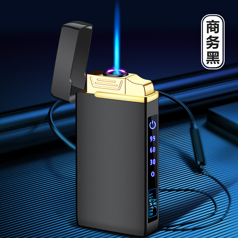 TikTok cigarrillo electrónico más ligero personalidad creativa de los hombres de moda Nuevo de doble arco de gas-eléctrico de doble uso a prueba de viento encendedor de carga de iluminación