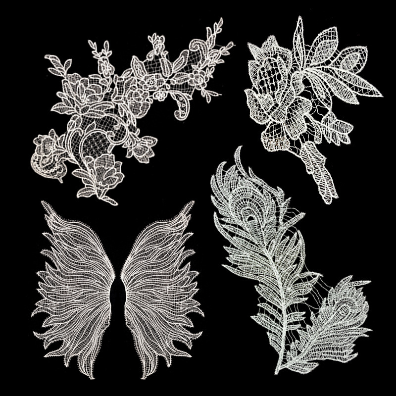 Fish thread embroidery lace symmetrical flower light white beautiful flower wings flower clothing lace accessories
