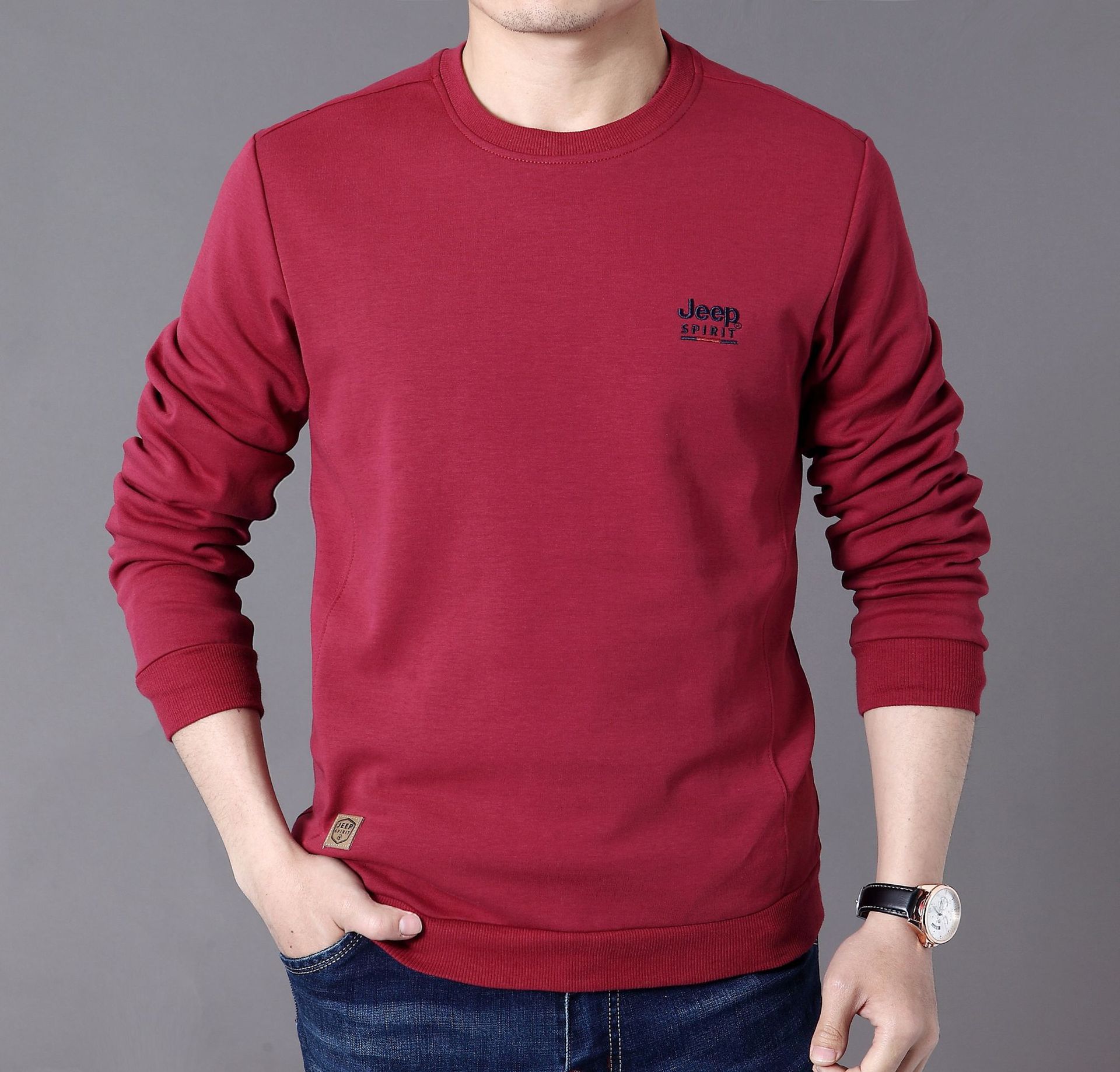 厂家直销2021新款春秋长袖T恤男休闲宽松春秋中青年体恤衫 3054#