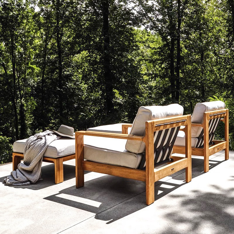 Sofá de madera sólida al aire libre Jardín al aire libre patio ocio mesa de té de teca combinada al aire libre muebles impermeables y protectores solares