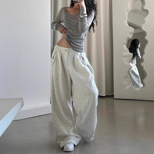 2025 New American Style Retro Sports Pants Sweatpants Women's Autumn Lazy Dragging Trousers Loose Wide Leg Casual Pants