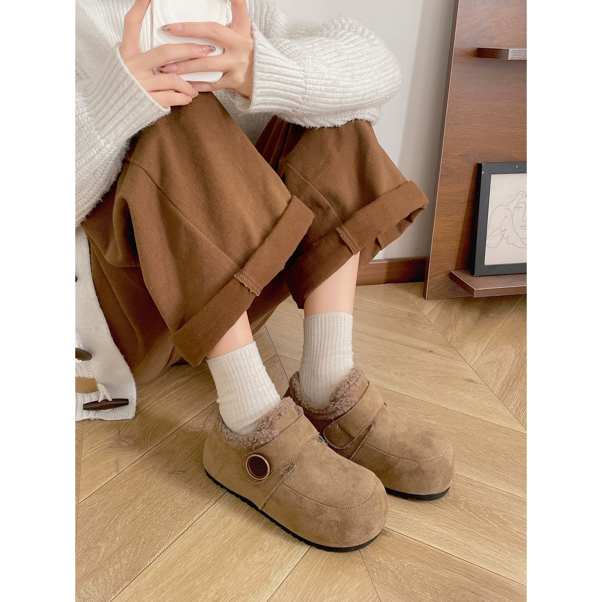 Fleece winter keep warm non-slip footwear platform