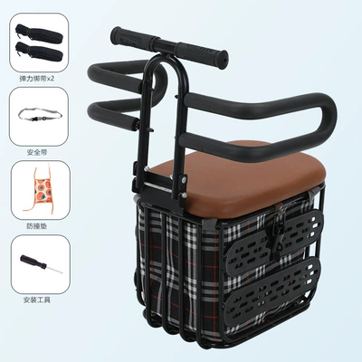 safety seat — Electric car child seat - brown-509-half-circumference-plaid-bag-strap