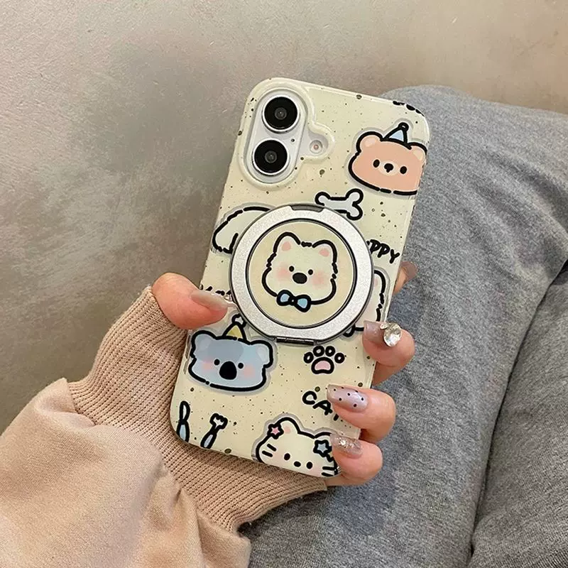 Чехол для телефона Apple iPhone 13–16 (Pro/Pro Max) с мультяшными животными, трубчатая защита от падений