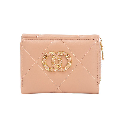 Xiaoxiangfeng ladies zipper wallet cross-border short chain double ring coin purse multi-card slot card holder rhombus wallet