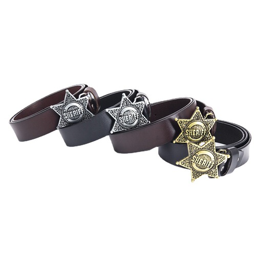Men's Fashion American Sheriff Retro Leather Belt Cross-border Apparel Accessories European and American Brand Pants Belt