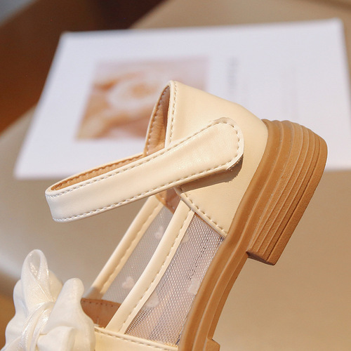 Girls' small leather shoes  spring new mesh breathable children's shoes for girls aged 3-12 years old with princess style bows