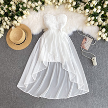 跨境法式名媛气质精致小洋装高级感派对聚会小礼服网纱拼接抹胸连