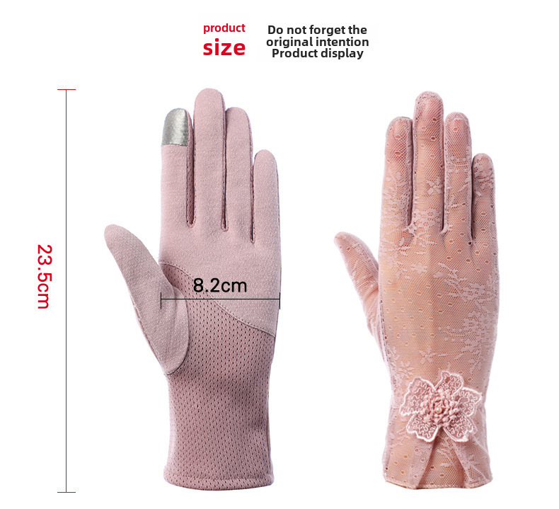 Summer thin ice silk gloves women's short thin outdoor cycling driving lace breathable touch screen sun protection gloves wholesale_voghion.com