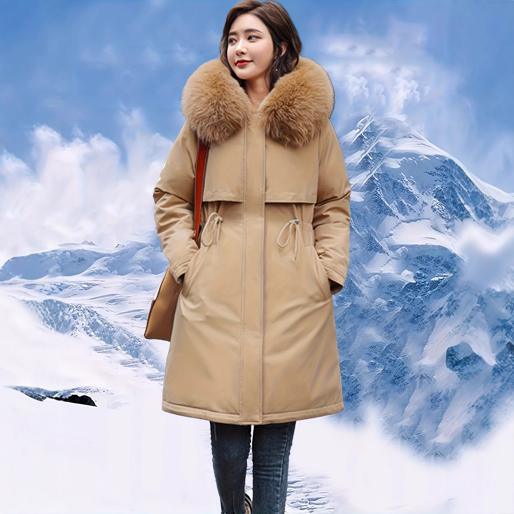 Women's Winter Parka With Faux Fur Hood, Longline Padded Coat, Thickened Warm Jacket For Cold Weather_voghion.com