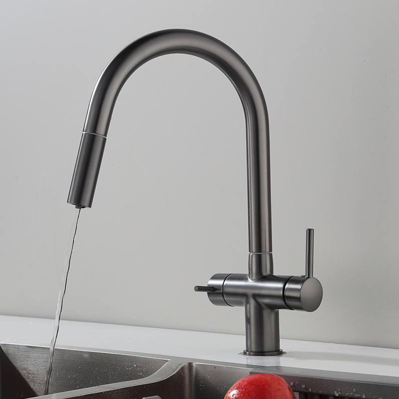 Grifos de cocina de extracción de explosión rusa transfronteriza, lavabos de verduras calientes y fríos, 3 - en - 1 grifos de purificación de agua de doble control