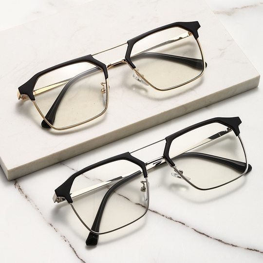 Men's Double Beam Anti-Blue Light Flat Glasses Superior Fashionable High-Level Sense Square Glasses with Short-Sight Scopes Women's Sunglasses