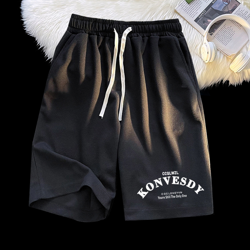 [Venta al por mayor] pantalones cortos de waffle de verano Pantalones cortos rectos sueltos ocasionales de los hombres pantalones cortos de marca de moda de las mujeres