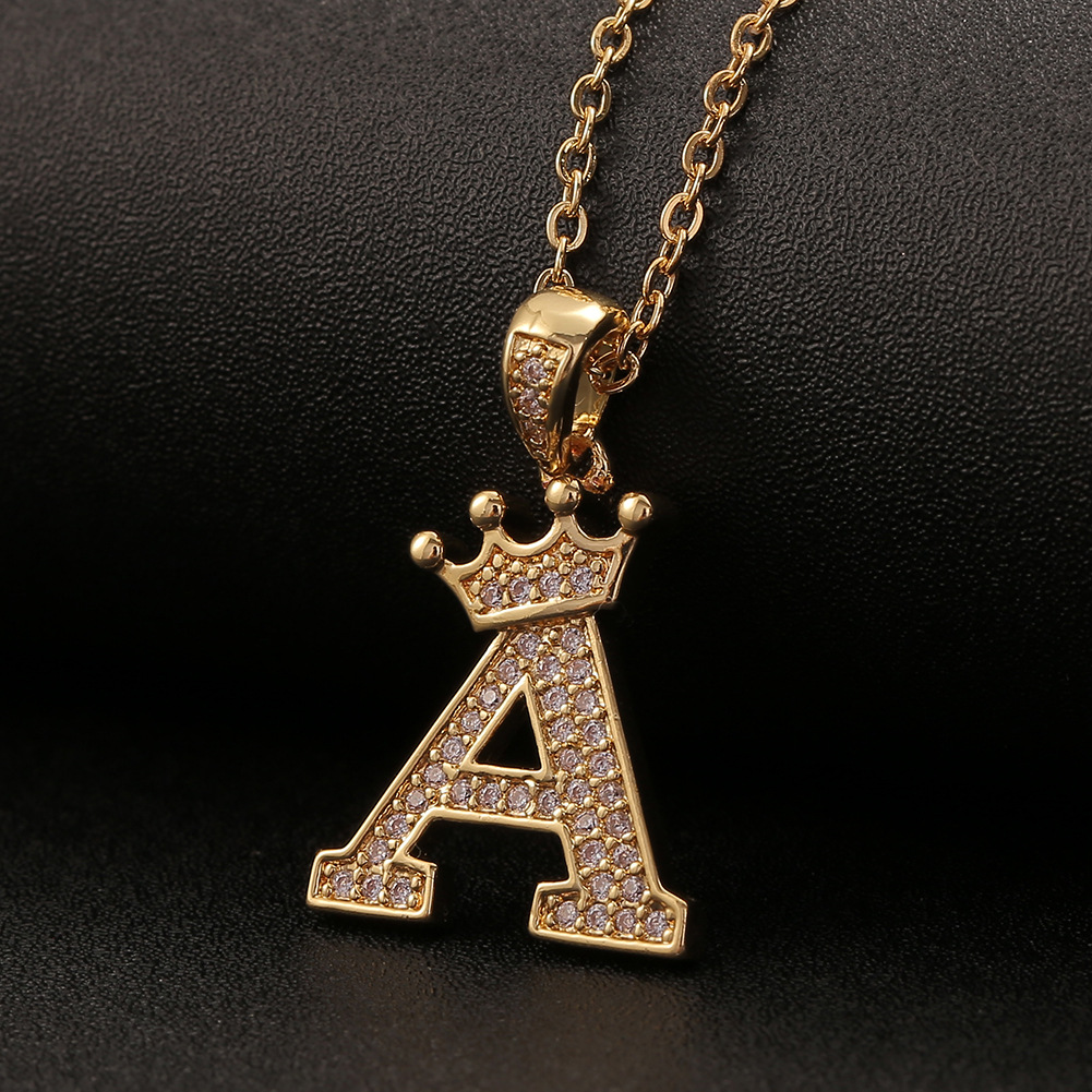 Wholesale Jewelry Crown 26 English Letter Pendant Copper Necklace Nihaojewelry display picture 28