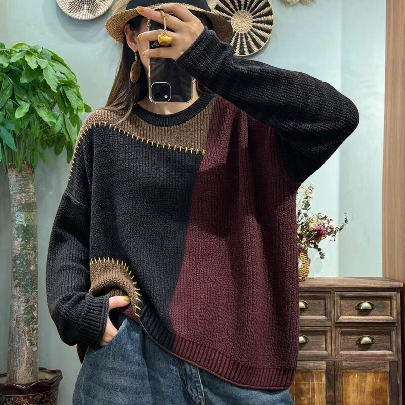 2026 Fall New Arrival: Versatile Vintage Washed Cotton Knit Pullover Sweater with Round Neck