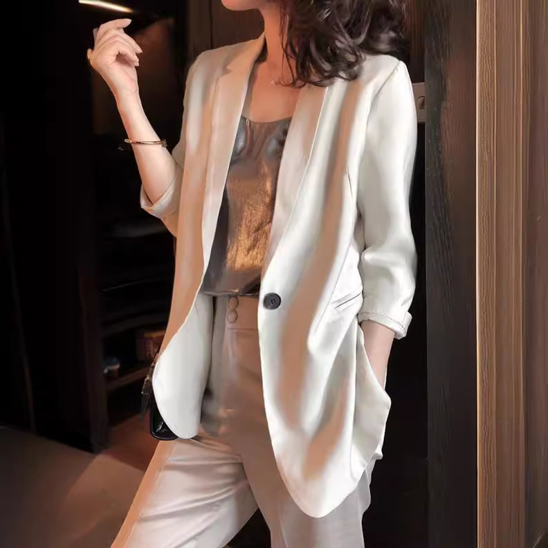Spot Small Suit Jacket Women's Casual Satin Pearlescent Dape Slim-fit Suit Slim Top