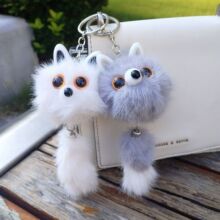 仿貂毛耳朵精灵毛绒包包挂件钥匙扣小狗书包挂饰小狗带尾巴饰品