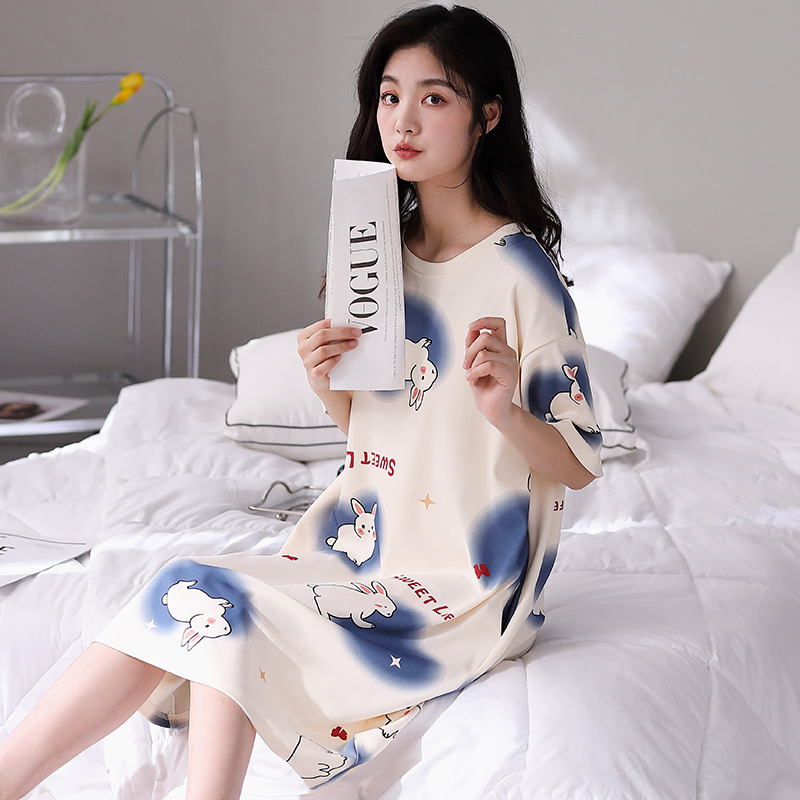 Camisón para las mujeres primavera y verano nuevo Algodón puro lindo casual más tamaño pijamas suelta delgada homewear Vestido de manga corta