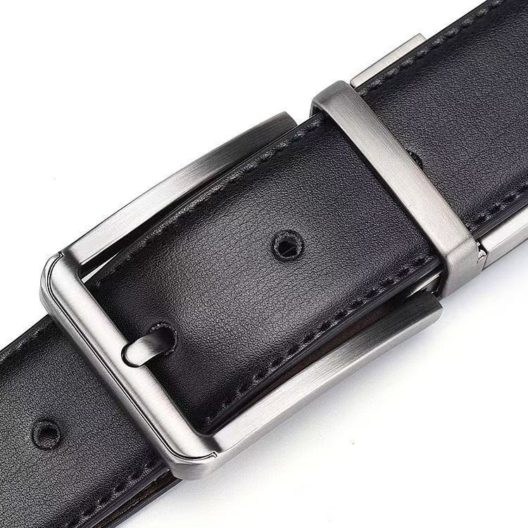 Foreign Trade Men's Genuine Leather Belt Business Pin Buckle Rotating Cowhide Waistband Cowhide Black Korean Style Men's Belt Stock Available