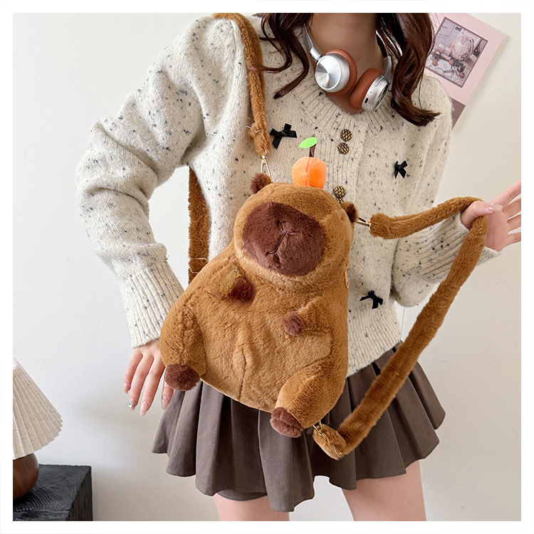 756g Weight Zipper Closure Type Single Shoulder Strap, Double Shoulder Straps Strap Type Shoulder Bag, Functional Backpack Bags Type Party, Street, Shopping Occasion Plush Material Women's Backpack Backpack Animal, Capybara Pattern All Seasons Season Unisex Gender Elegant, Streetwear Style Square Shape Animal Capybara Party Street Shopping Women's Backpack 19