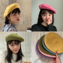 满足你所有搭配的糖果色羊毛贝雷帽子女秋冬百搭文艺日系画家帽潮