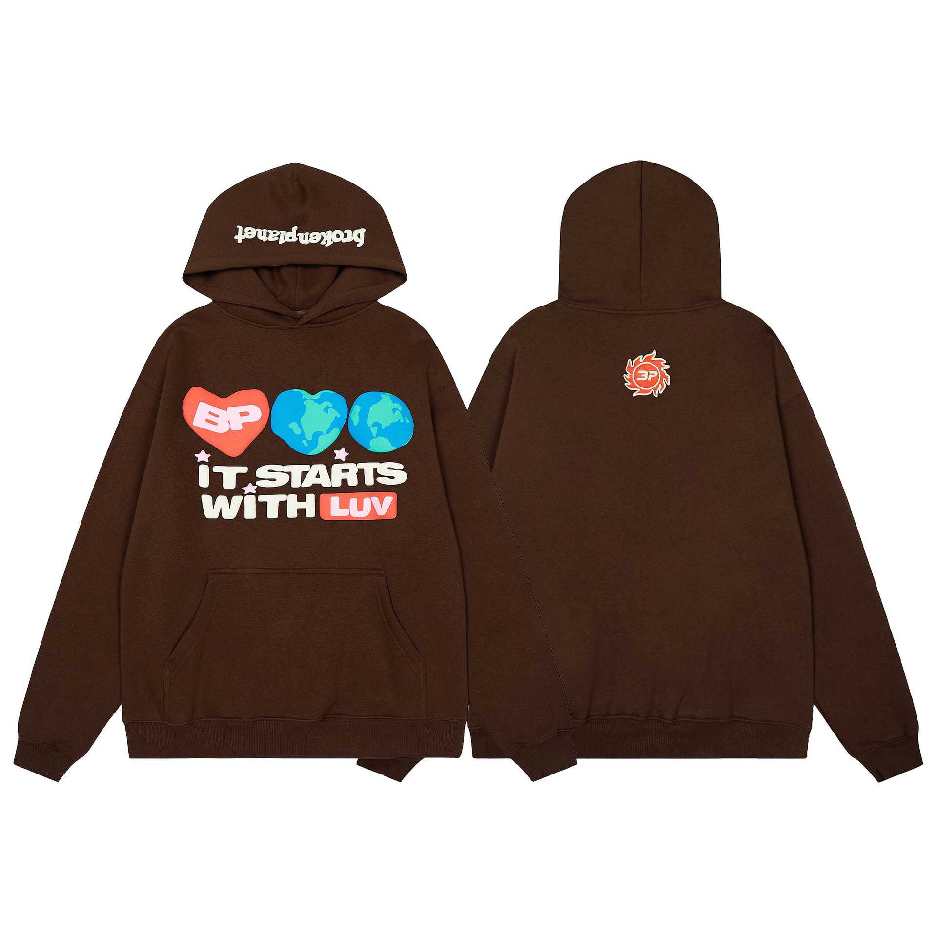 Broken Planet Hoodie It Starts With Luv Mocha Brown