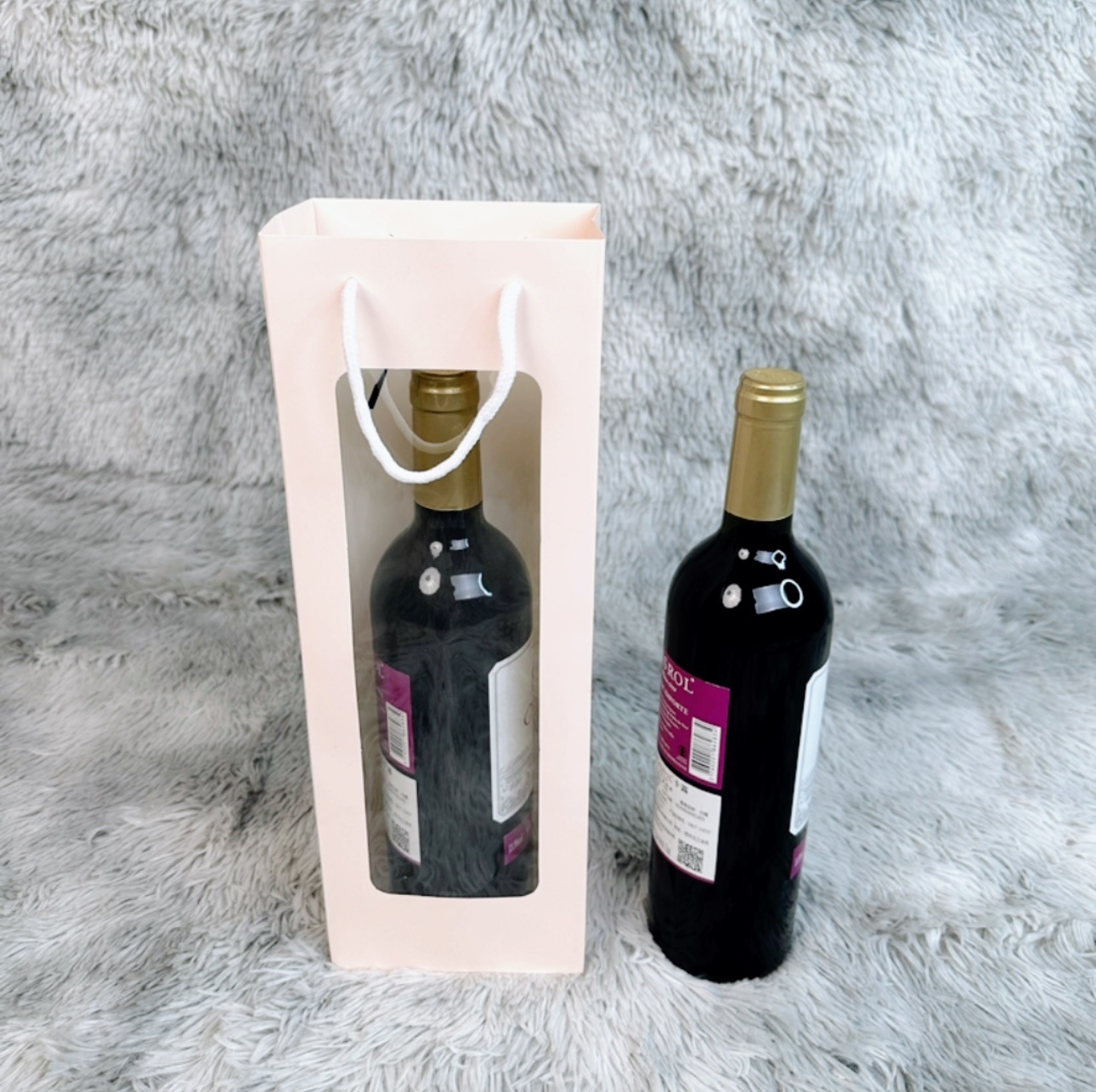 Bolsa de vino con ventana transparente – bolsa de papel kraft con asa para regalo, flores o vino