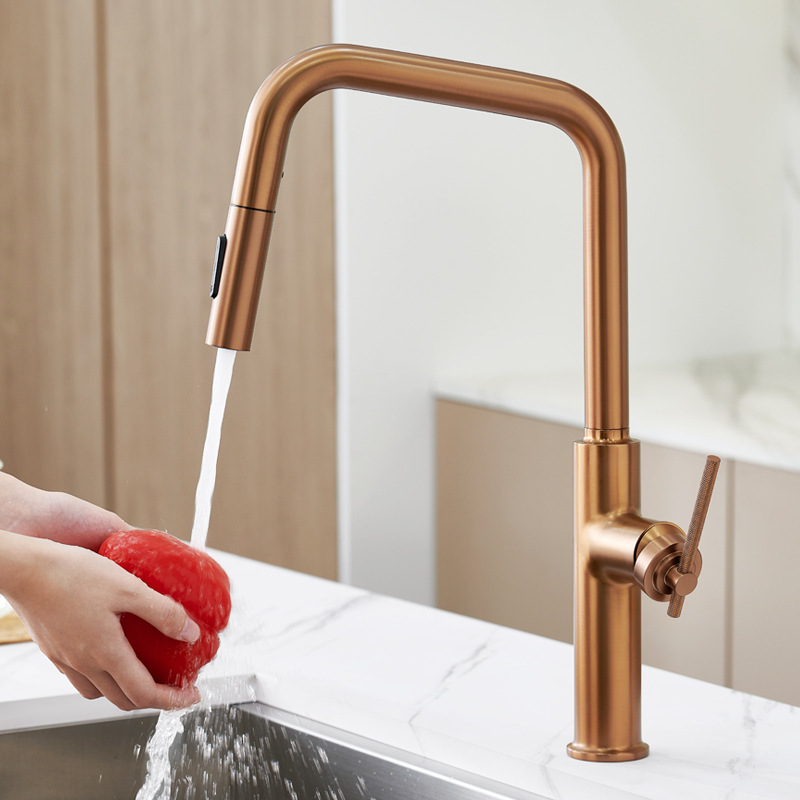 Simple drawable faucet kitchen sink American rose gold multifunctional kitchen hot and cold faucet CF2502