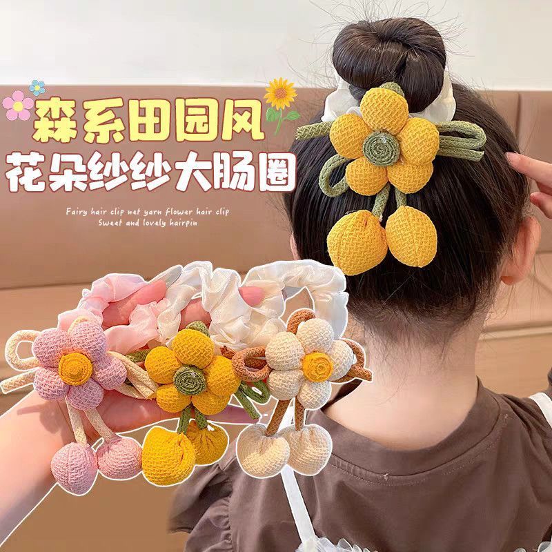儿童2025秋冬新品棉麻流苏花朵大肠发圈精美蝴蝶结花流苏发绳头绳|undefined