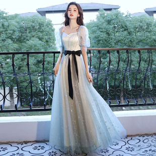 Light Blue Fairy Evening Dress 2025 Summer Slim Fit Banquet Host Adult Ceremony Student Art Examination Dress