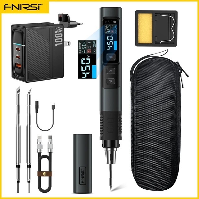 FNIRSI HS-02 スマート電気はんだごて 100 ワットポータブル恒温はんだステーション溶接ペン家庭用修理溶接|undefined