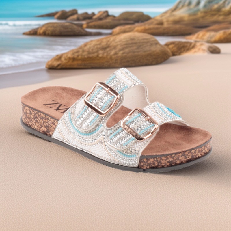 ZAZG transfronterizo tamaño nacional de taladro de viento zapatillas de cara de mujer verano nuevo doble botón zapatillas de playa de pino al por mayor