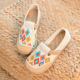 Dx33/Cross-Stitch Colorful Peacock Pattern/Different Shoes 2023 Spring Linen Shoes